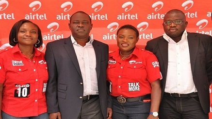 Picture  (L-r): Tolulope Tope-Awofeko, head, Retail Showroom and Franchise, Tolu Ojo, chief operations officer, Edero Daro-Idollo, regional retail head, Lagos, and Femi Oshinlaja, regional operations director, Lagos, at the commissioning of Airtel service centre at Mega Plaza, Victoria Island, Lagos recently.